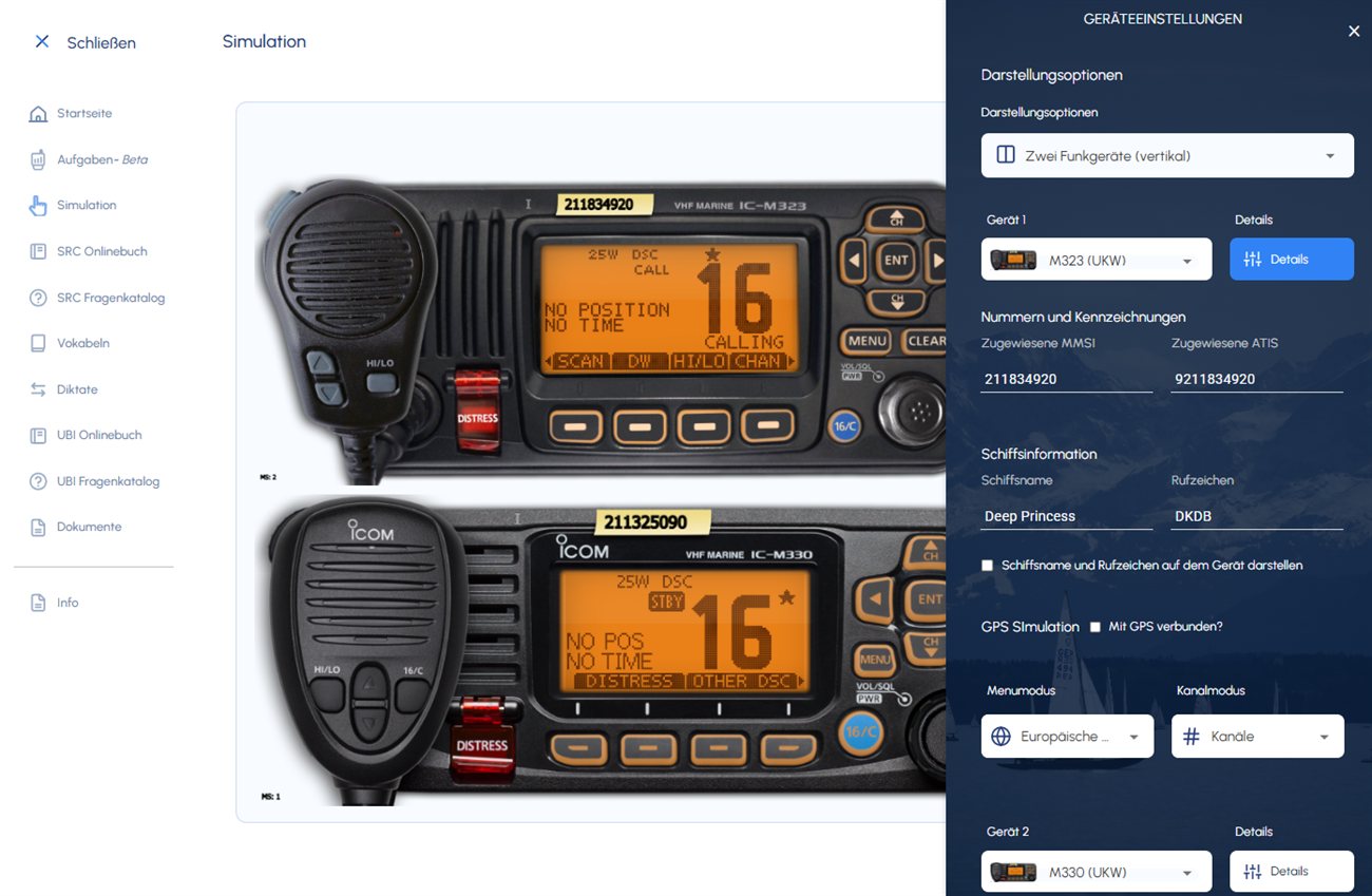 Screenshot: Funkgerät-Simulation auf radiotutor.net